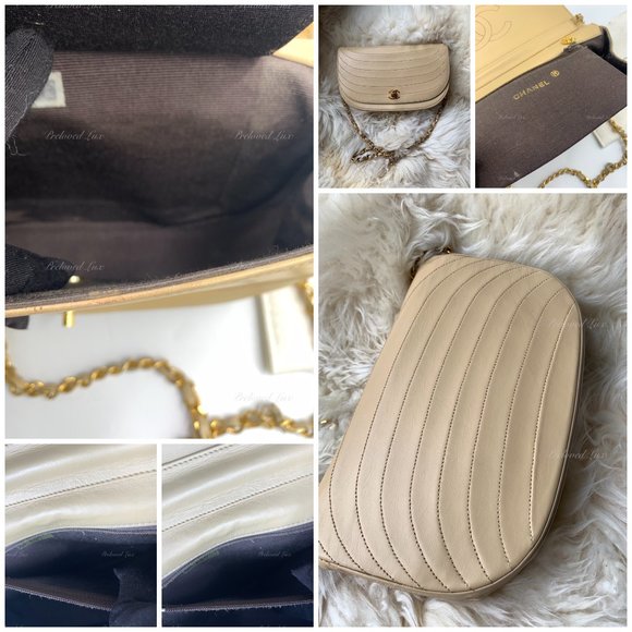 Authentic CHANEL Vintage Lambskin Half Moon Flap Bag Beige / gold hardware - Picture 16 of 17